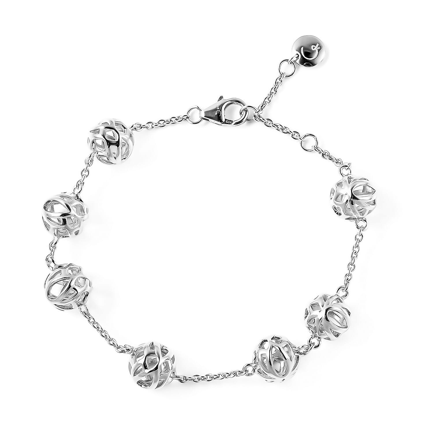 RACHEL GALLEY Lotus Globe Collection - Rhodium Overlay Sterling Silver Adjustable Bracelet (Size - 7/7.5/8)