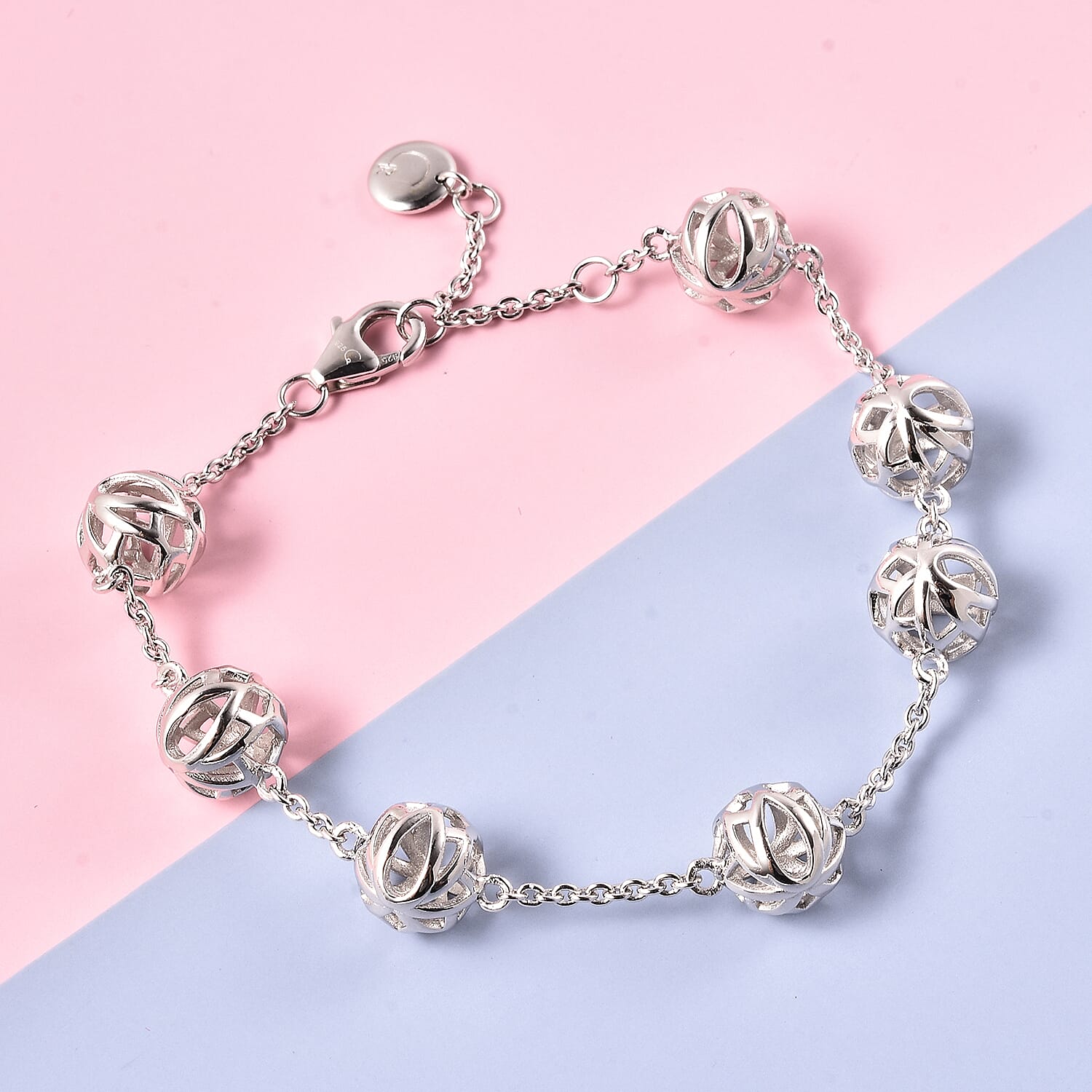 RACHEL GALLEY Lotus Globe Collection - Rhodium Overlay Sterling Silver Adjustable Bracelet (Size - 7/7.5/8)