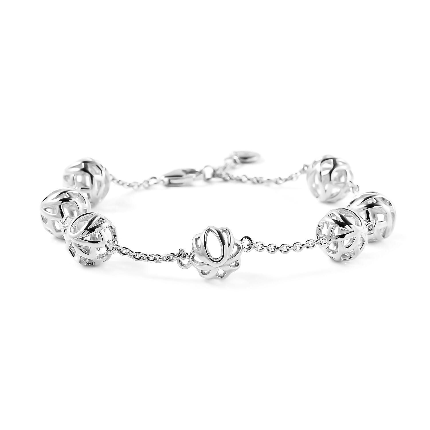 RACHEL GALLEY Lotus Globe Collection - Rhodium Overlay Sterling Silver Adjustable Bracelet (Size - 7/7.5/8)