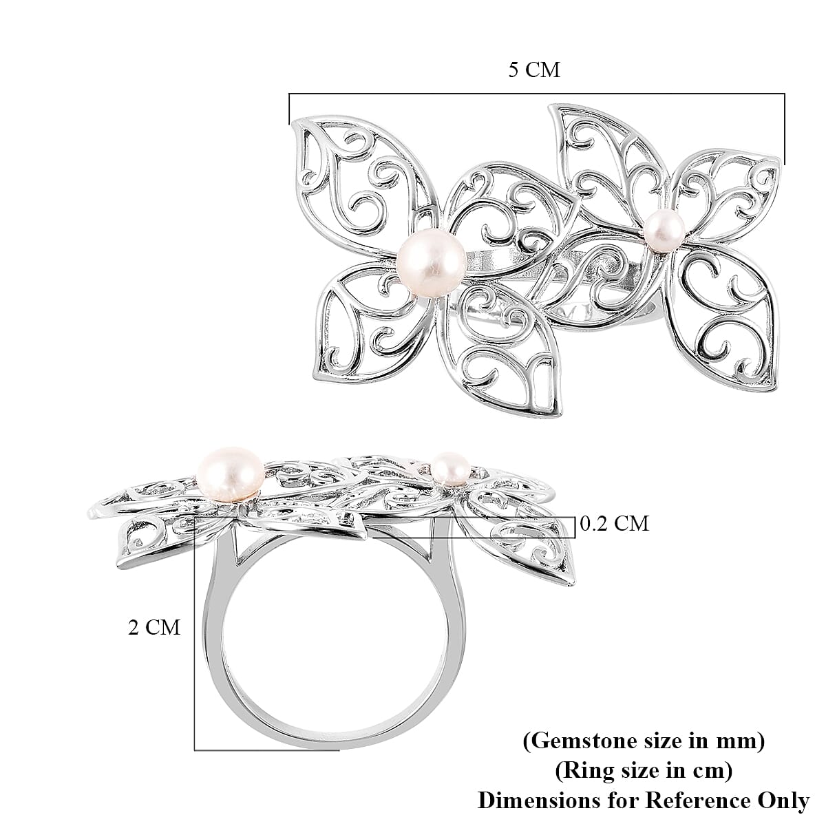 Lucy Q Filigree Collection - White Freshwater Pearl Flower Petal Ring in Rhodium Overlay Sterling Silver