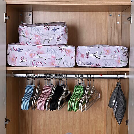 Set of 3 - Floral Pattern Storage Bag (Size-29x20x13Cm, 30x27x13Cm, 40x30x13Cm) - Off White and Multi