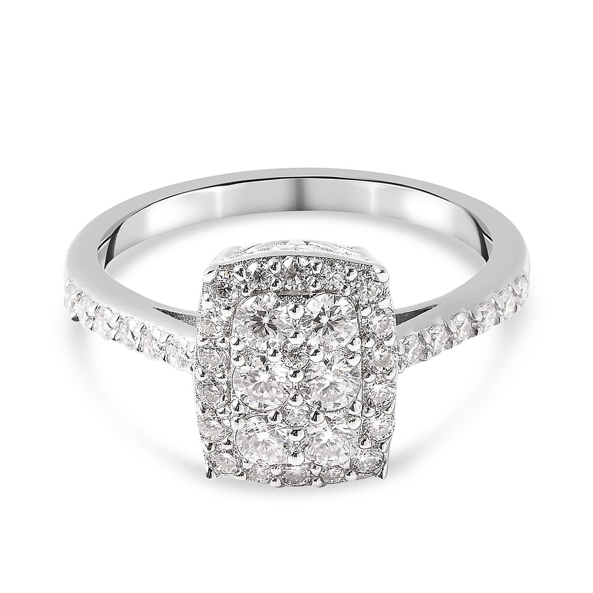 Moissanite Ring in Rhodium Overlay Sterling Silver