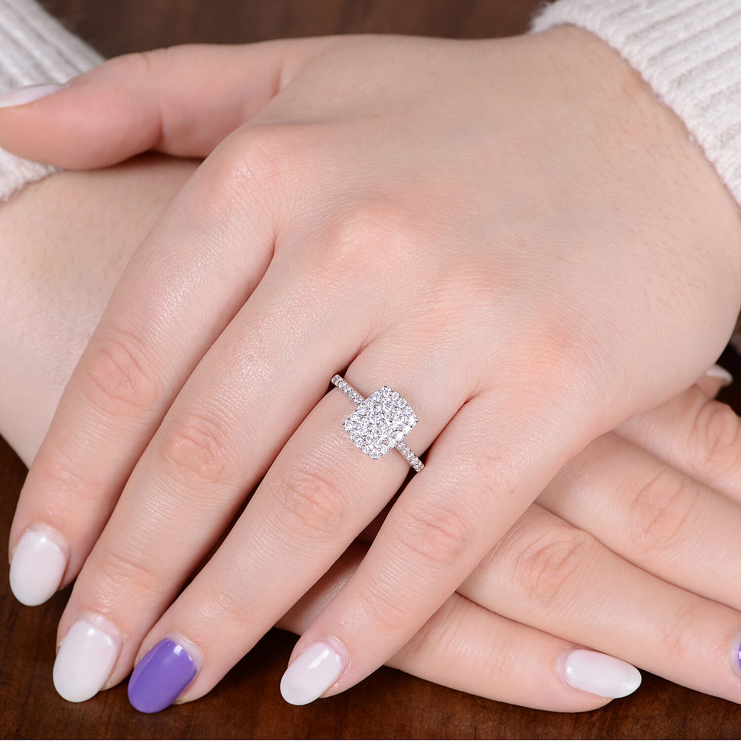 Moissanite Ring in Rhodium Overlay Sterling Silver