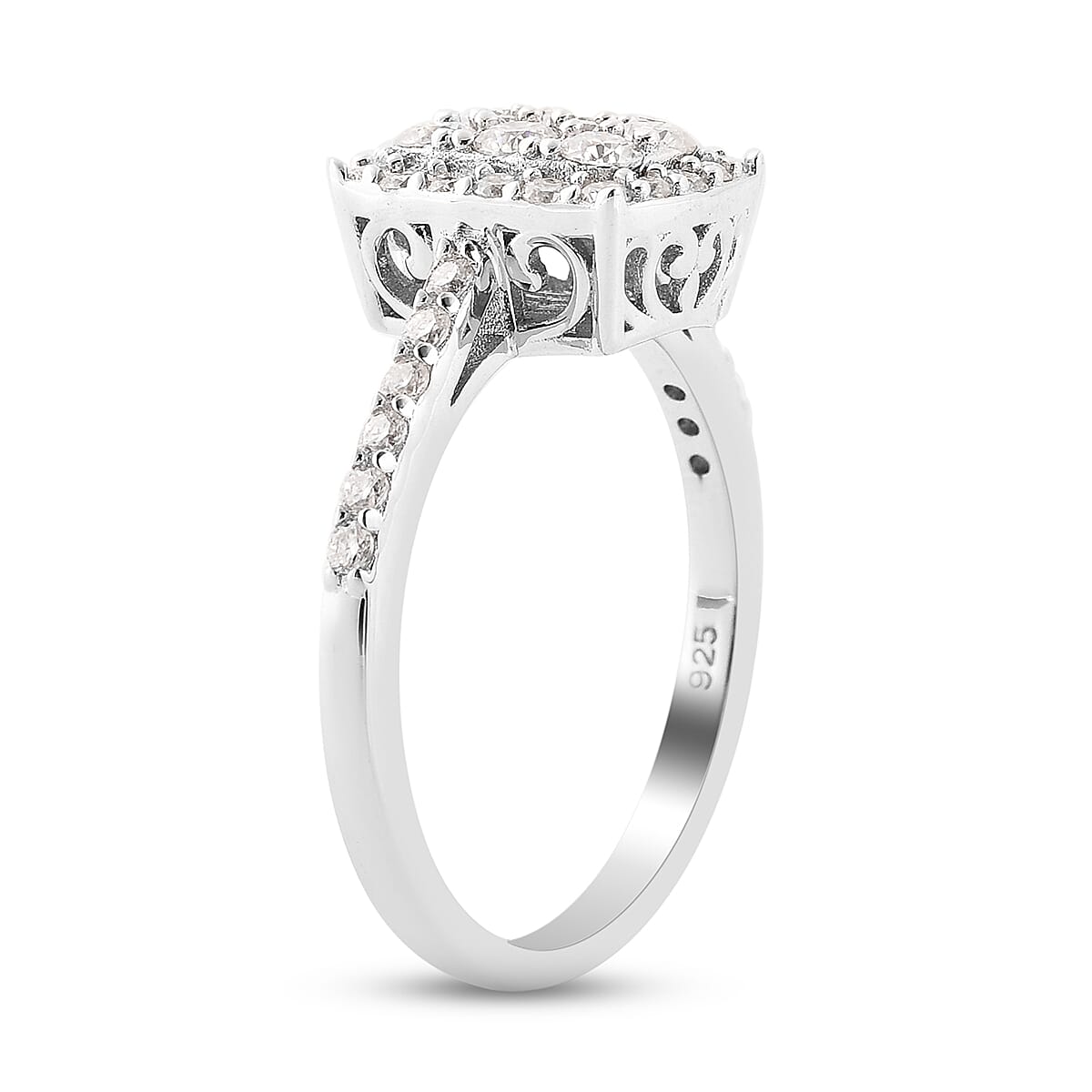 Moissanite Ring in Rhodium Overlay Sterling Silver