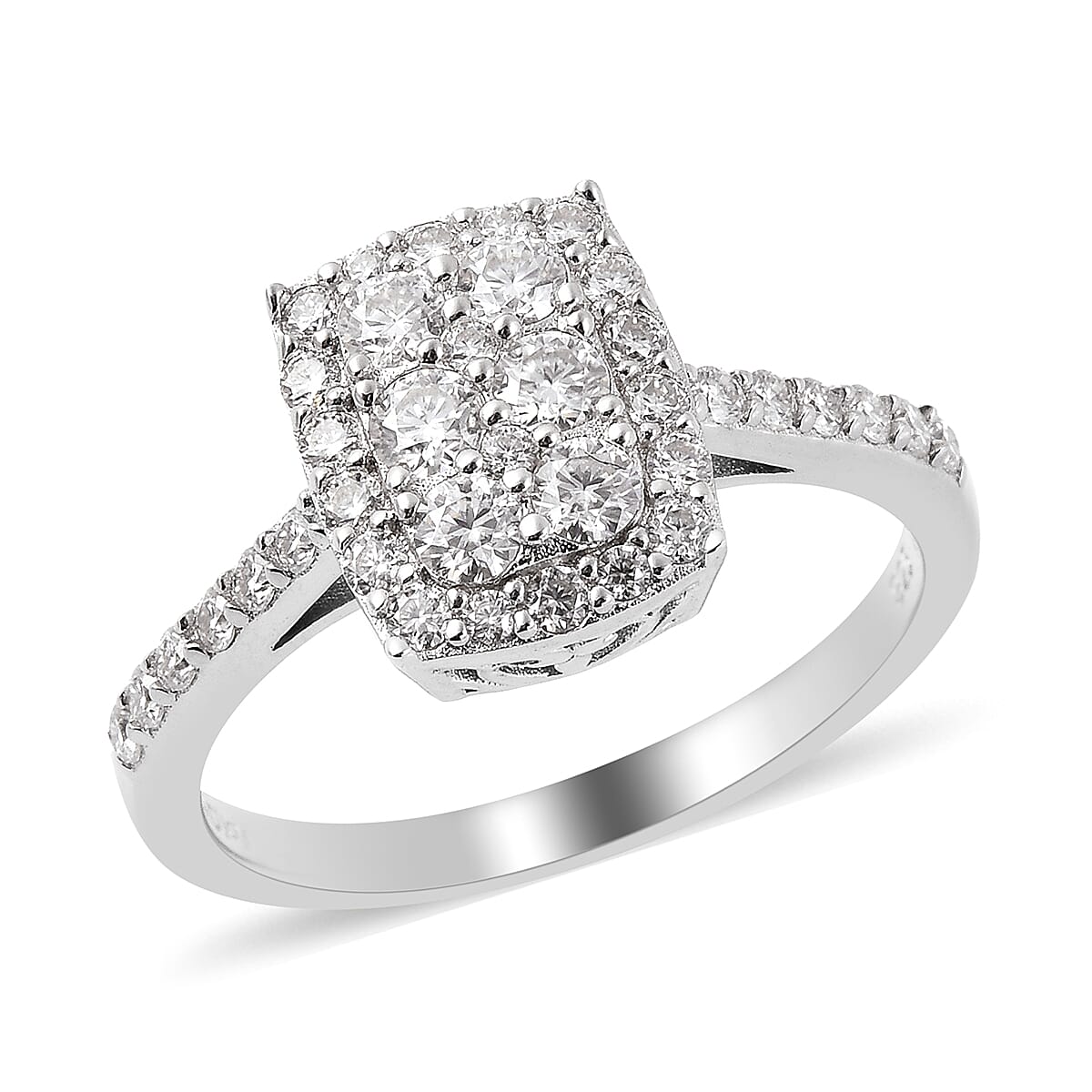 Moissanite Ring in Rhodium Overlay Sterling Silver