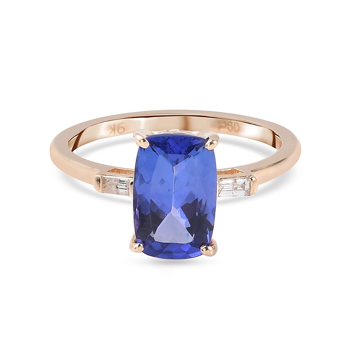 9K Yellow Gold Tanzanite and Diamond Ring 1.96 Ct.