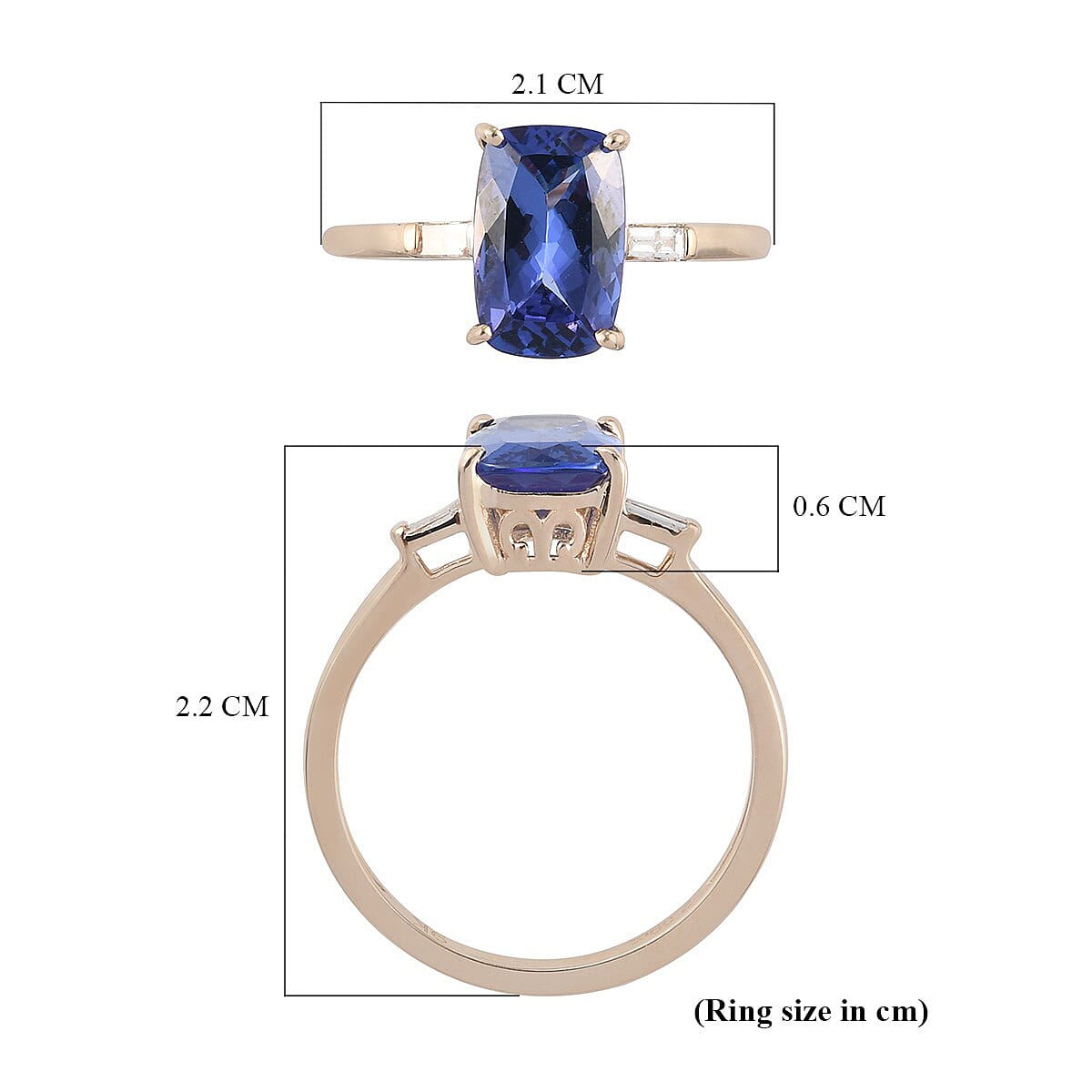 9K Yellow Gold Tanzanite and Diamond Ring 1.96 Ct.