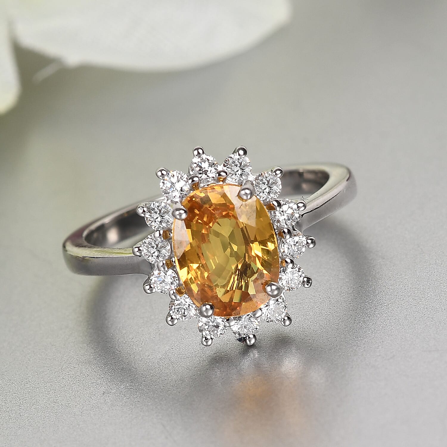 RHAPSODY 950 Platinum AAAA Loupe Clean Chanthaburi Yellow Sapphire and Diamond (VS-E-F) Ring 3.05 Ct, Platinum Wt. 5.95 Gms