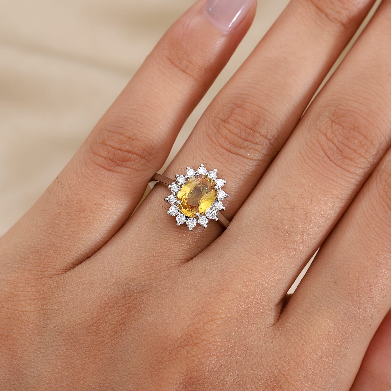 RHAPSODY 950 Platinum AAAA Loupe Clean Chanthaburi Yellow Sapphire and Diamond (VS-E-F) Ring 3.05 Ct, Platinum Wt. 5.95 Gms