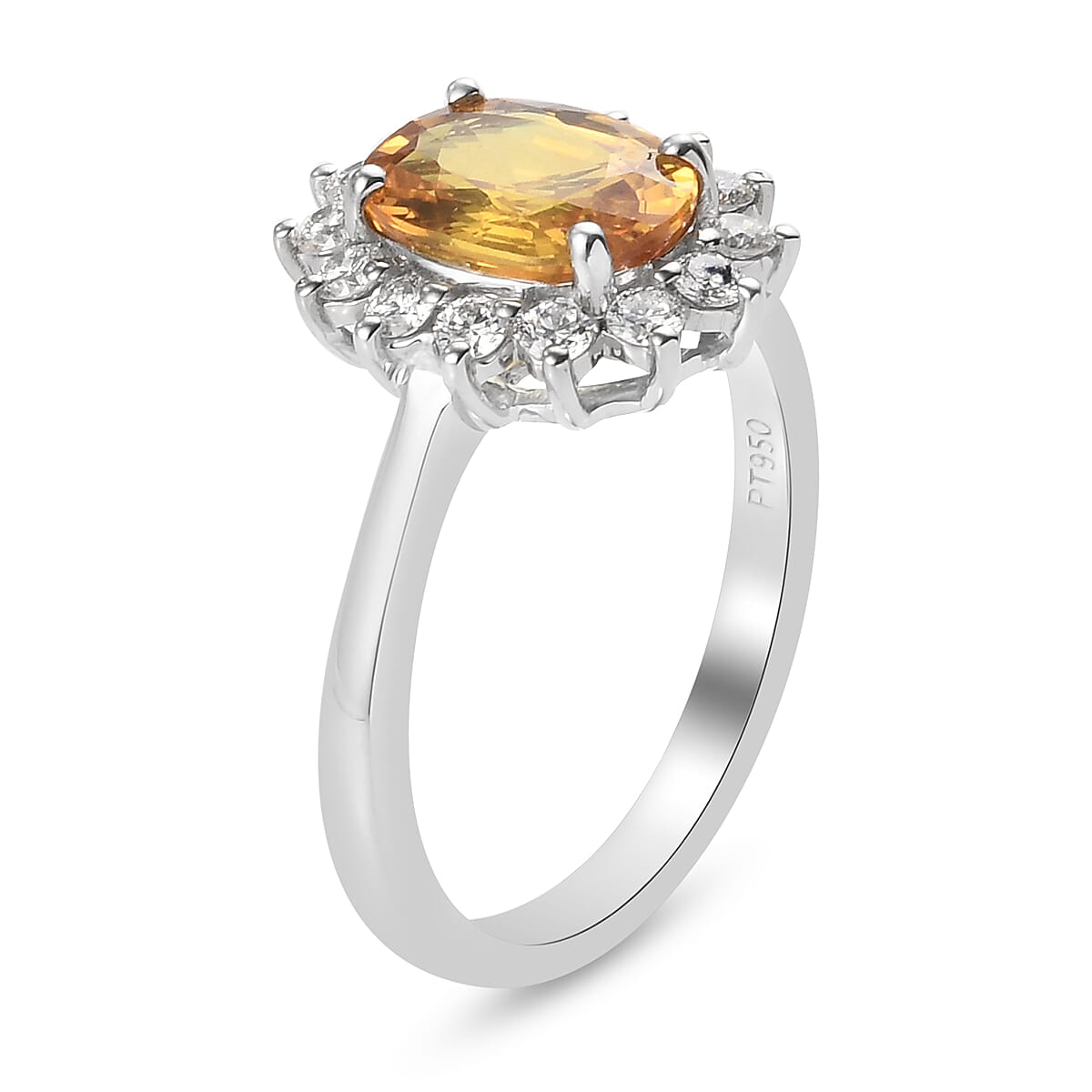 RHAPSODY 950 Platinum AAAA Loupe Clean Chanthaburi Yellow Sapphire and Diamond (VS-E-F) Ring 3.05 Ct, Platinum Wt. 5.95 Gms