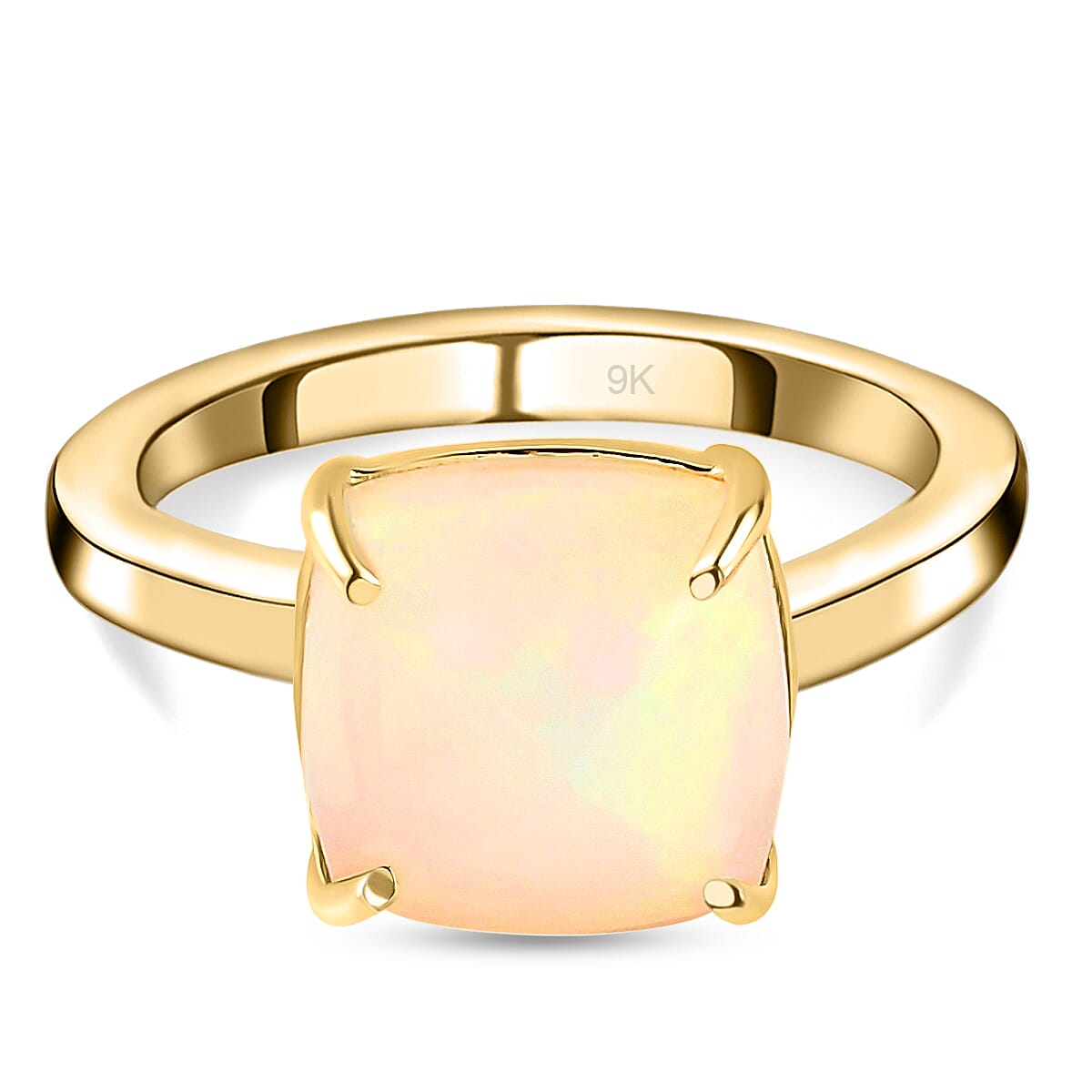 9K Yellow Gold Ethiopian Welo Opal Solitaire Ring 3.100 Ct.