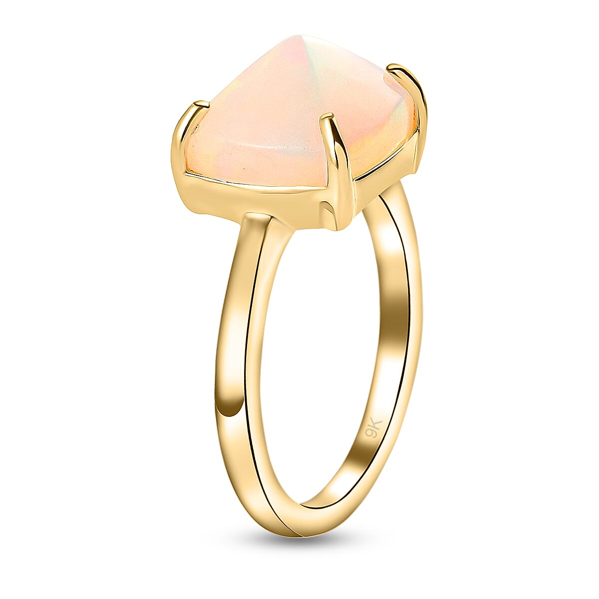 9K Yellow Gold Ethiopian Welo Opal Solitaire Ring 3.100 Ct.