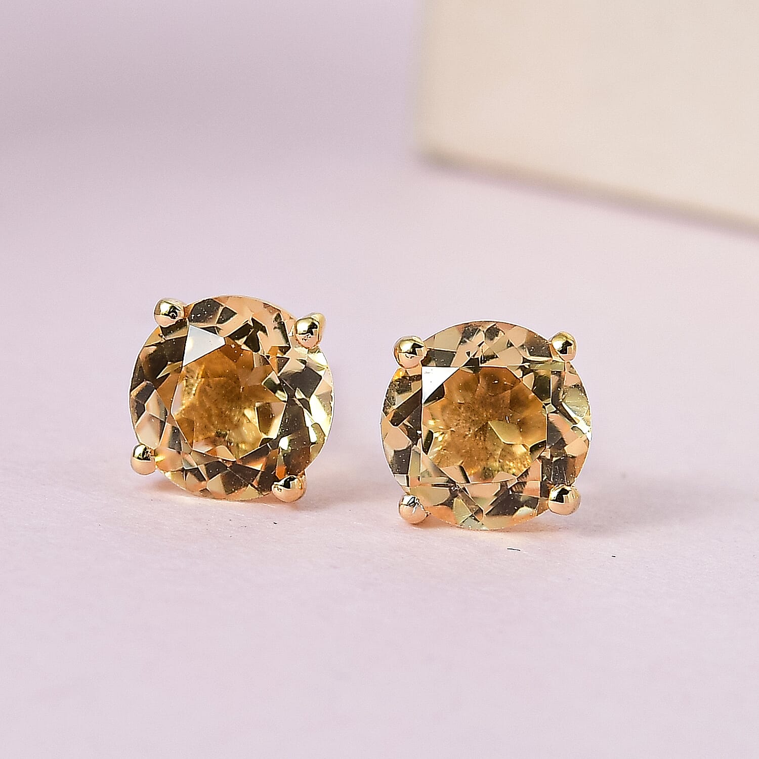Citrine Stud Earrings in 18K Yellow Gold Vermeil Plated Sterling Silver 1.56 Ct.