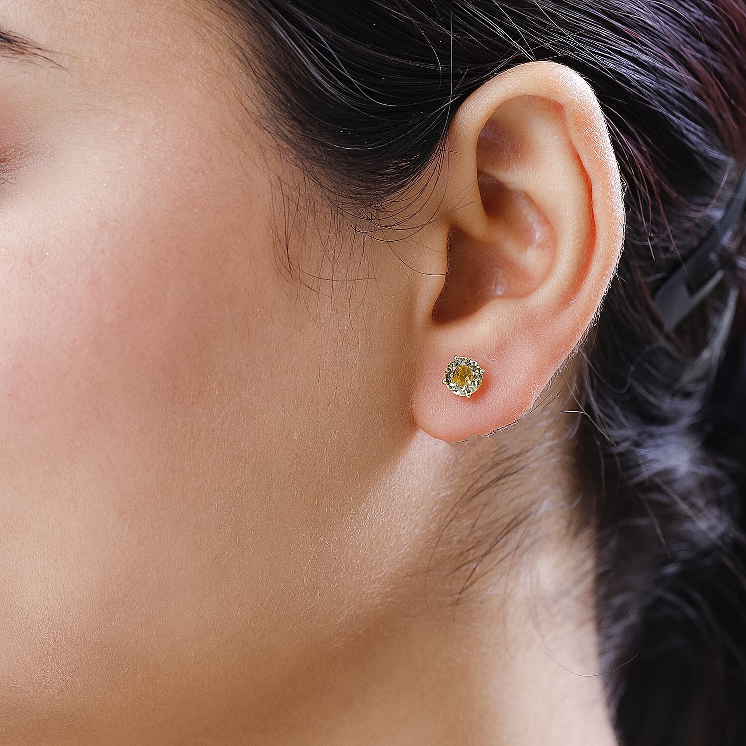 Citrine Stud Earrings in 18K Yellow Gold Vermeil Plated Sterling Silver 1.56 Ct.