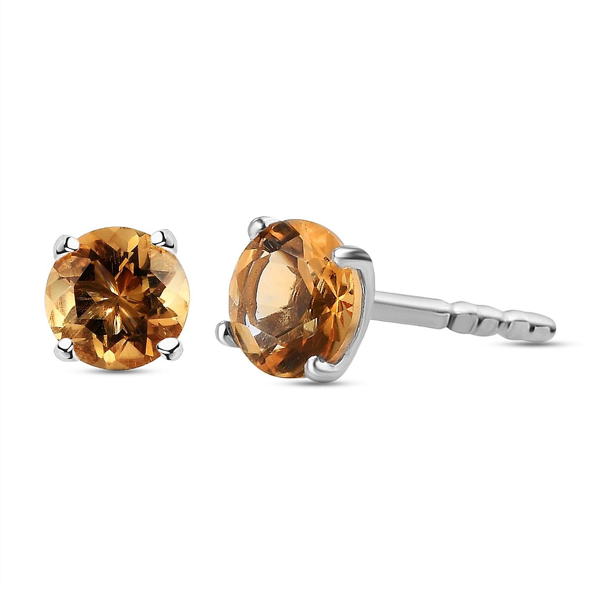 Citrine Stud Earrings in Platinum Overlay Sterling Silver 1.55 Ct.