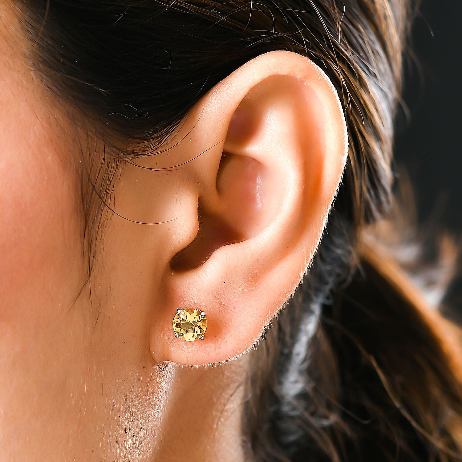 Citrine Stud Earrings in Platinum Overlay Sterling Silver 1.55 Ct.