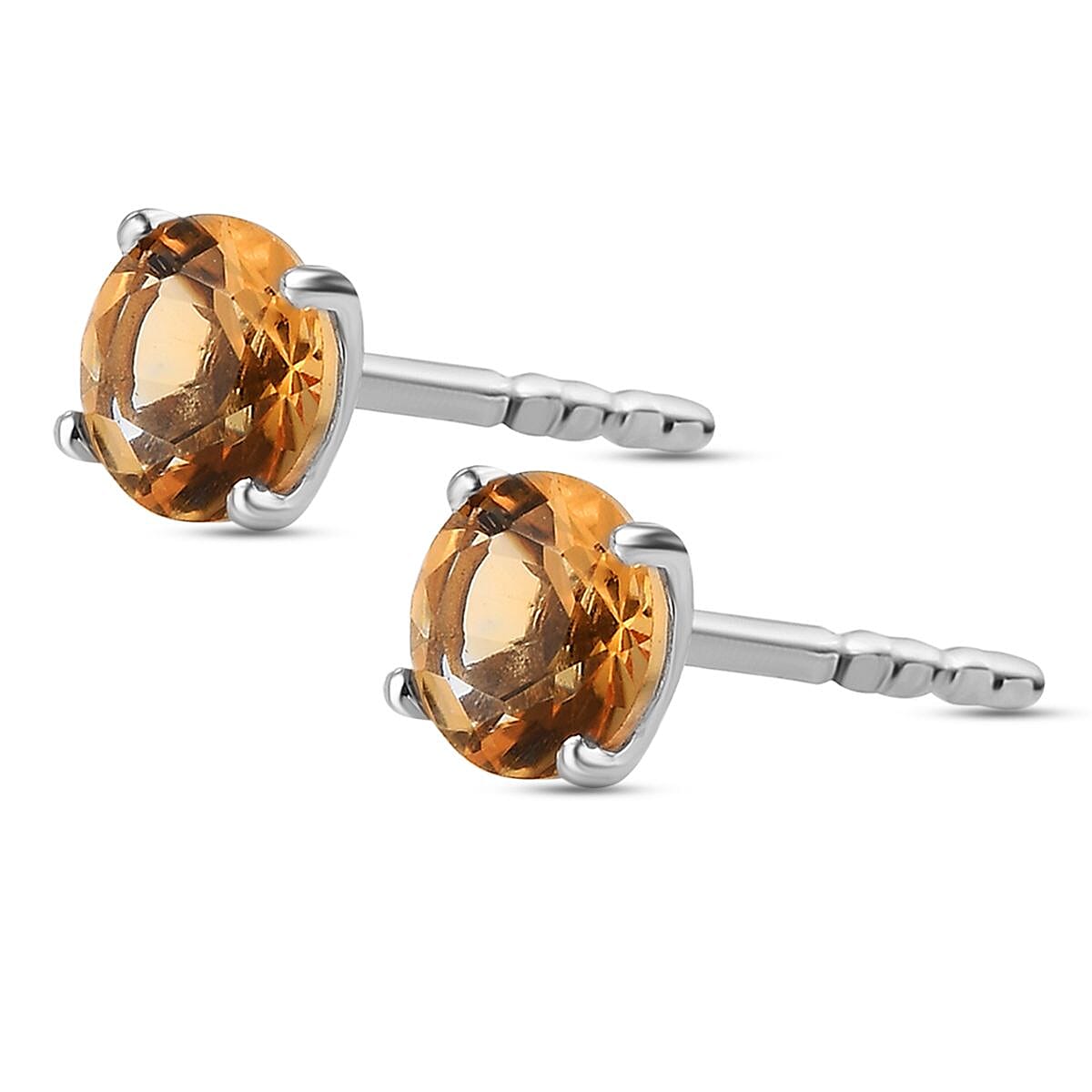 Citrine Stud Earrings in Platinum Overlay Sterling Silver 1.55 Ct.