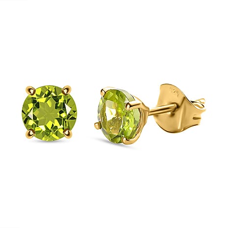 Hebei Peridot Stud Earrings in 18K Vermeil Yellow Gold Plated Sterling Silver 1.65 Ct.