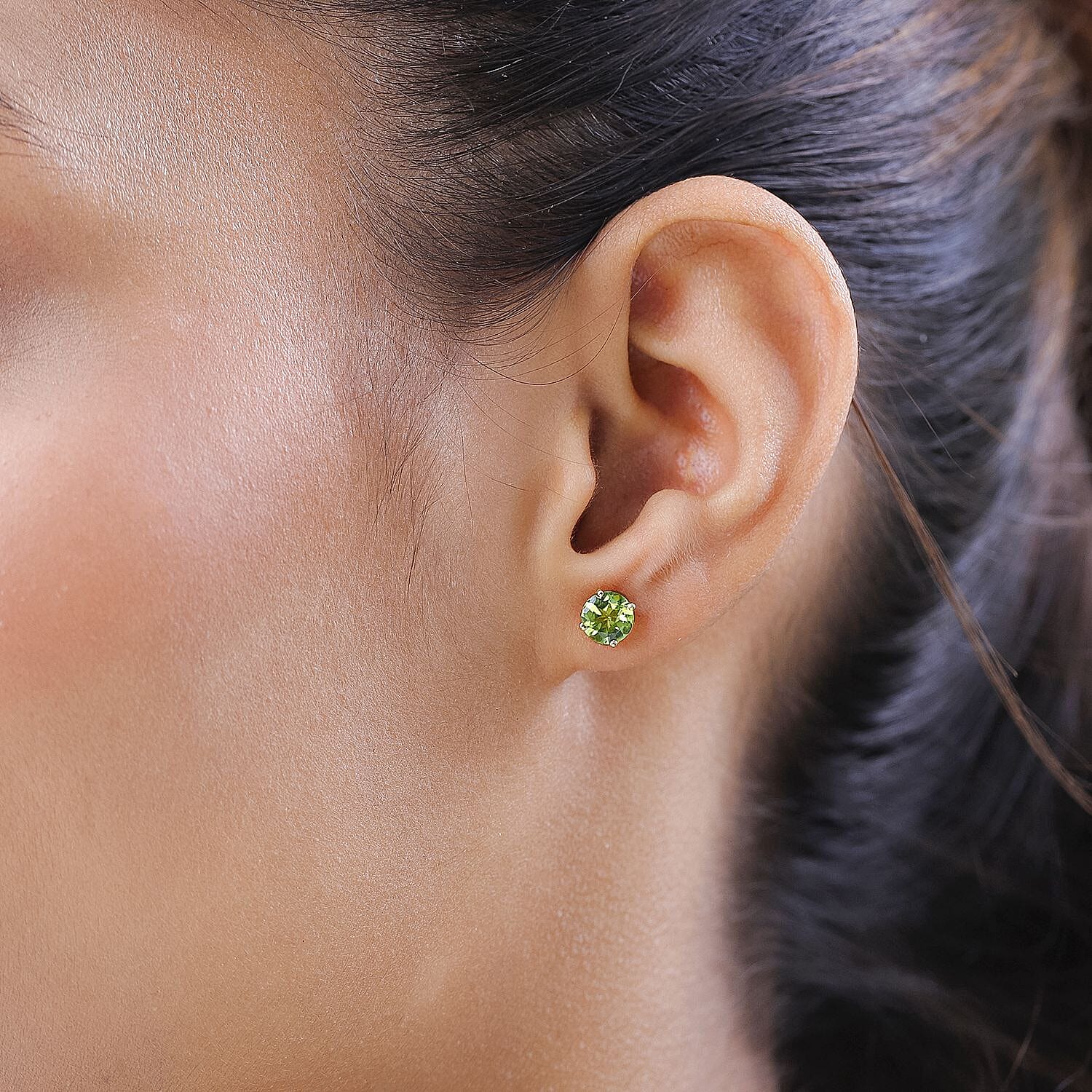 Hebei Peridot Stud Earrings with Push Back in 18K Vermeil Yellow Gold Plated Sterling Silver 1.75 Ct.
