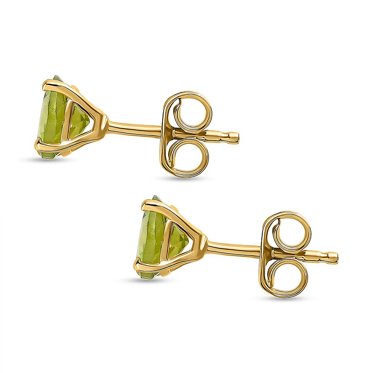 Hebei Peridot Stud Earrings with Push Back in 18K Vermeil Yellow Gold Plated Sterling Silver 1.75 Ct.