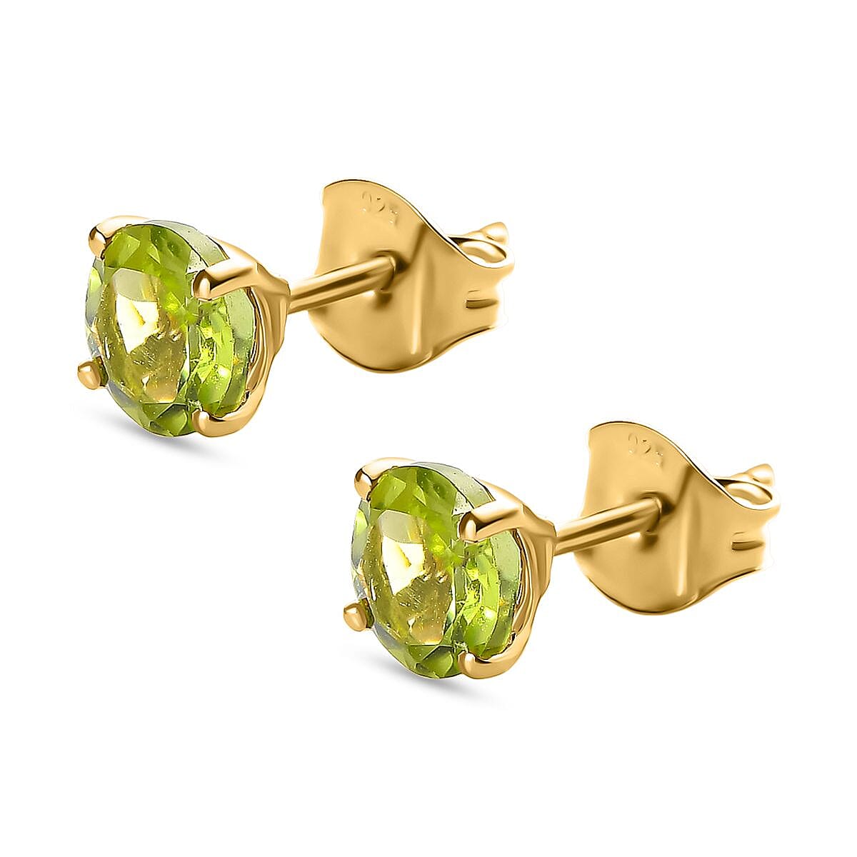 Hebei Peridot Stud Earrings with Push Back in 18K Vermeil Yellow Gold Plated Sterling Silver 1.75 Ct.