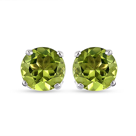 Peridot 2 Stone Push Post Earrings in Platinum Plated Sterling Silver 1.39 ct  1.394  Ct.