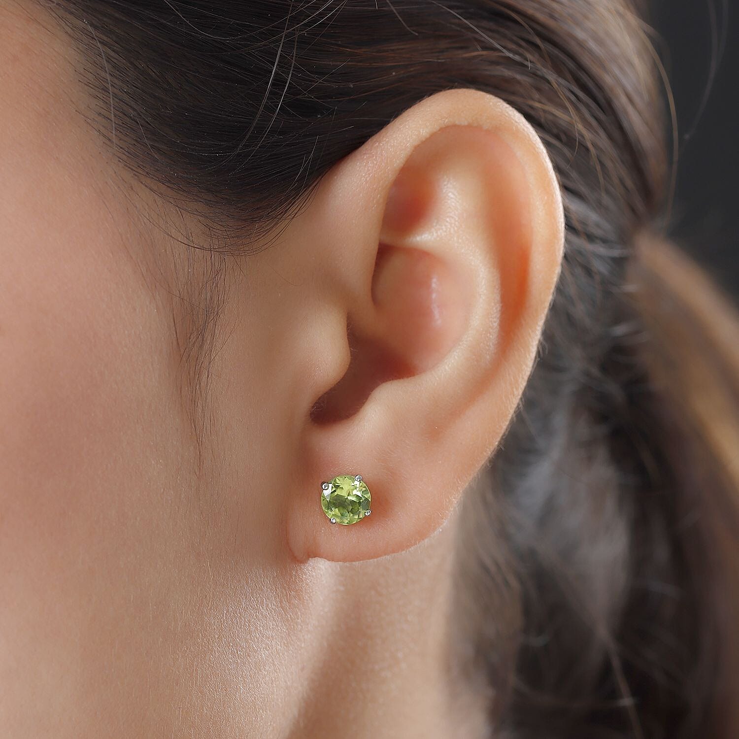 Hebei Peridot Stud Solitaire Earrings in Platinum Overlay Sterling Silver 1.65 Ct.