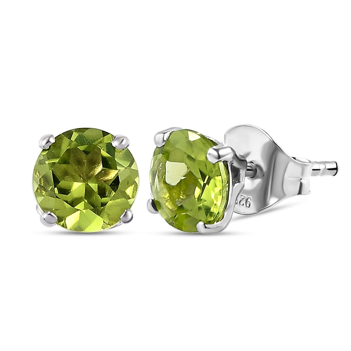Hebei Peridot Stud Solitaire Earrings in Platinum Overlay Sterling Silver 1.65 Ct.