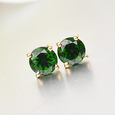 Chrome Diopside Earrings in 18K Yellow Gold Vermeil Plated Sterling Silver 1.16 Ct