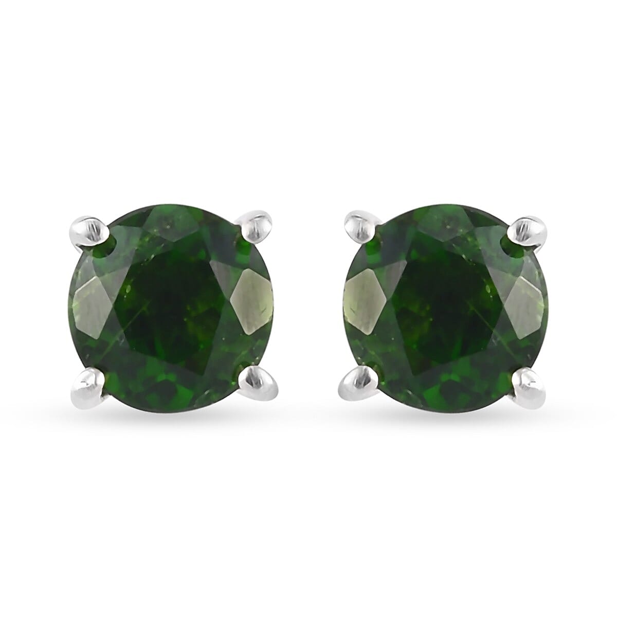 Chrome Diopside Solitaire Stud Earrings (with Push Back) in Platinum Overlay Sterling Silver