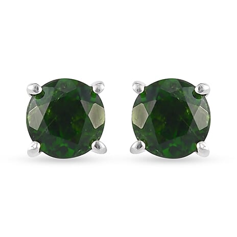 Chrome Diopside Solitaire Stud Earrings with Push Back in Platinum Overlay Sterling Silver 1.06 Ct.
