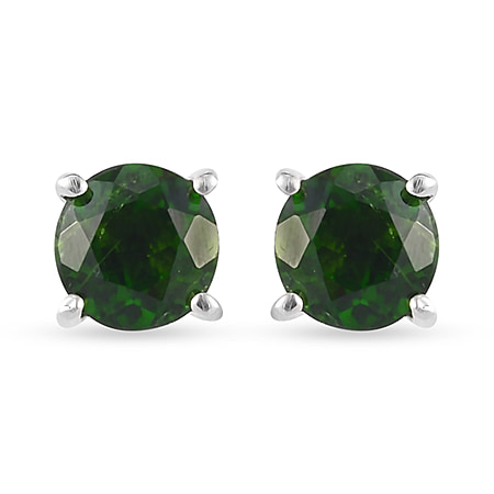 1.05 Ct. Chrome Diopside Solitaire Stud Earrings in Platinum Plated Sterling Silver