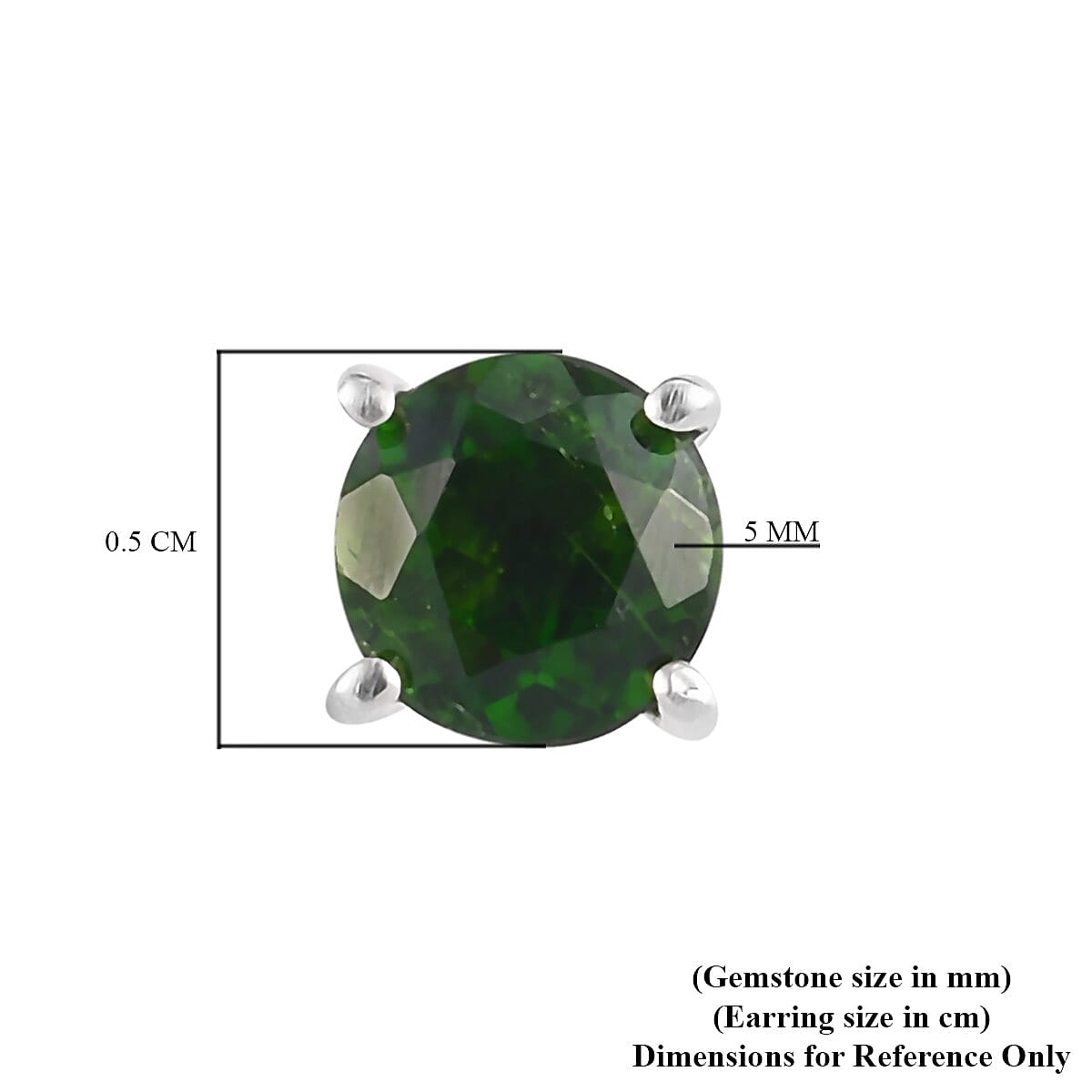 Chrome Diopside Solitaire Stud Earrings (with Push Back) in Platinum Overlay Sterling Silver
