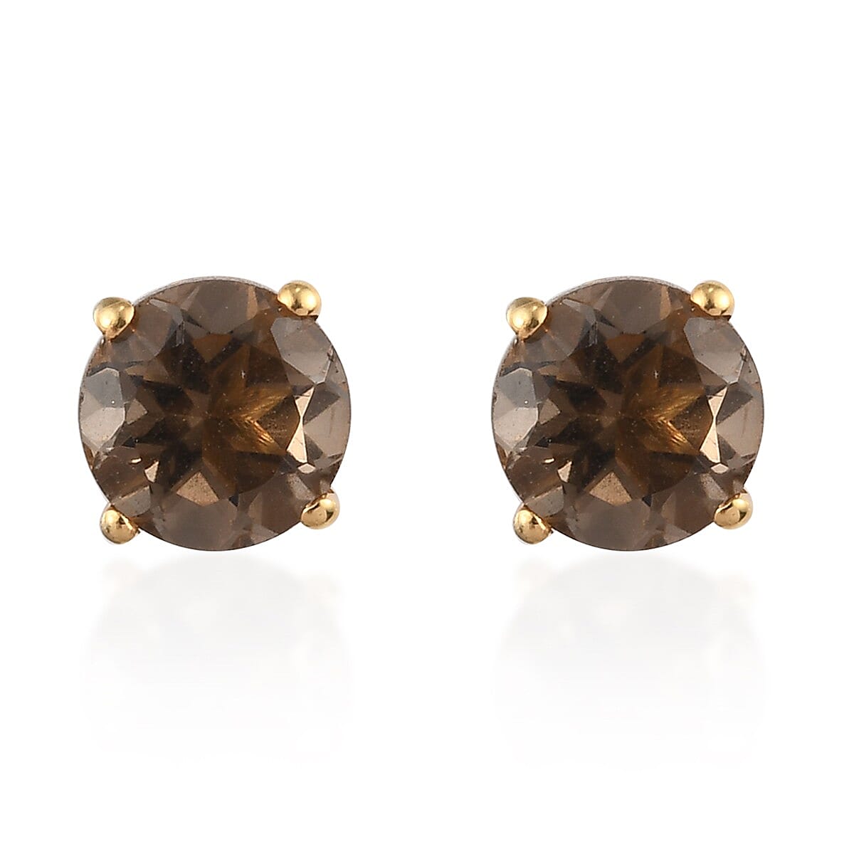 Smoky Quartz Stud Earrings (with Push Back) in 18K Yellow Gold Vermeil Plated Sterling Silver 1.58 Ct