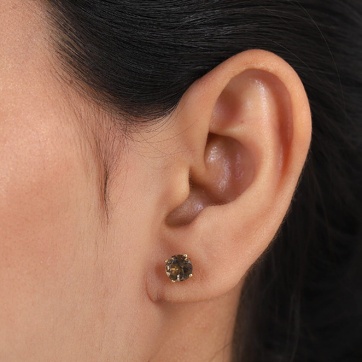 Smoky Quartz Stud Earrings (with Push Back) in 18K Yellow Gold Vermeil Plated Sterling Silver 1.58 Ct