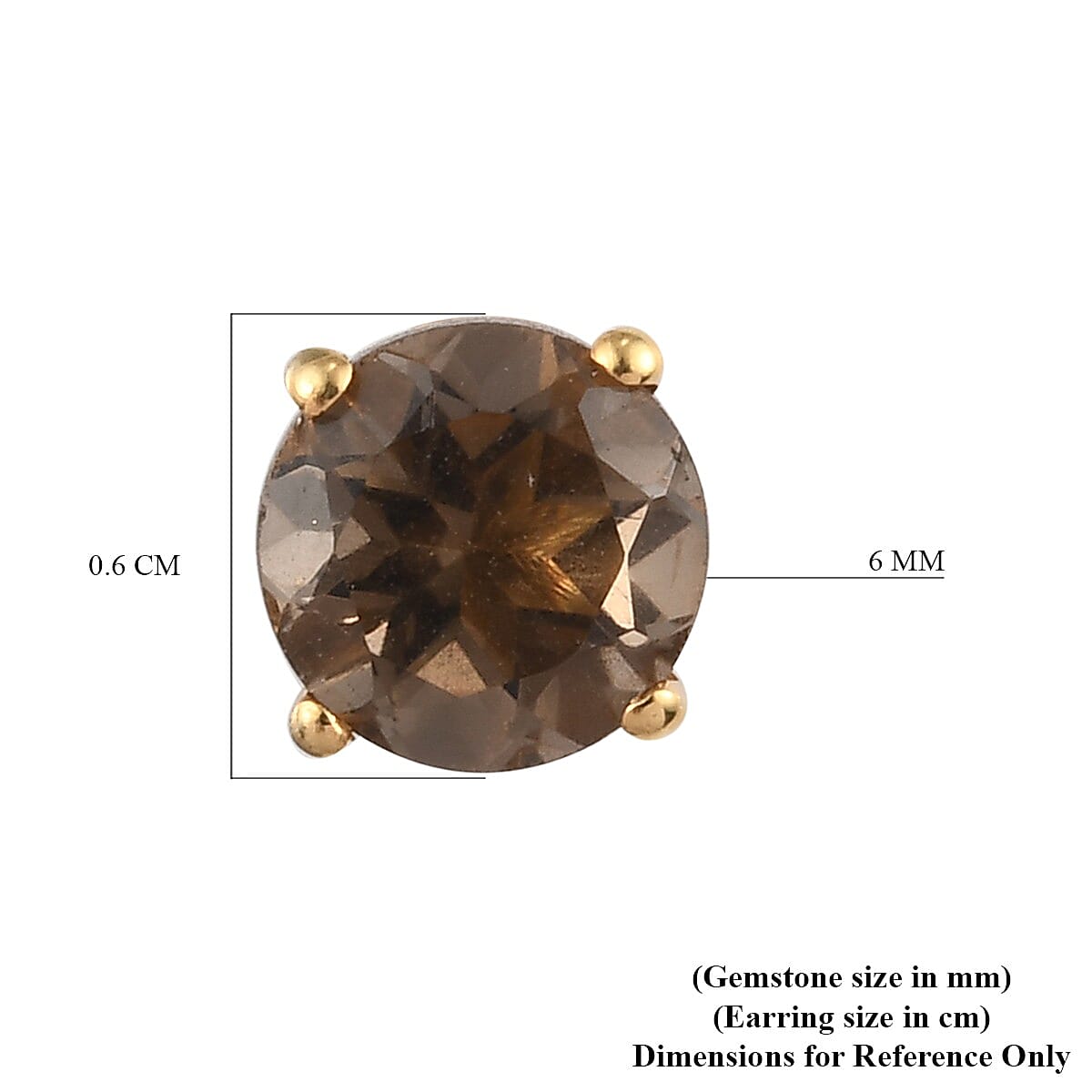 Smoky Quartz Stud Earrings (with Push Back) in 18K Yellow Gold Vermeil Plated Sterling Silver 1.58 Ct