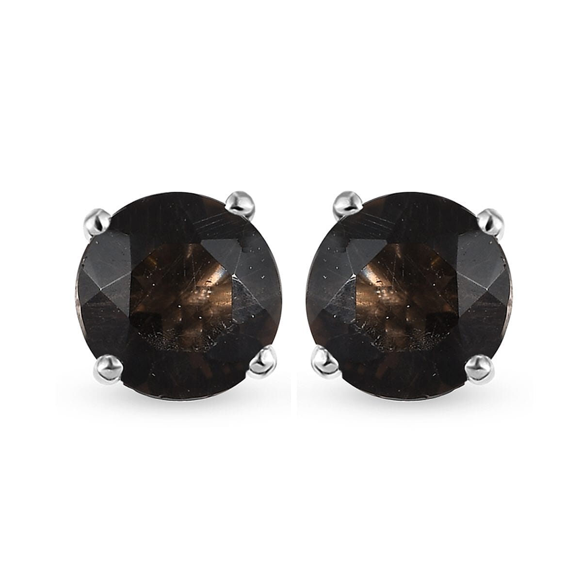 Smoky Quartz Stud Earrings in Platinum Overlay Sterling Silver 1.58 Ct.
