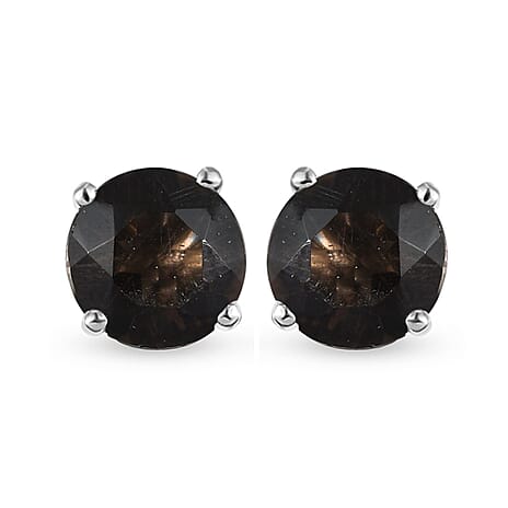 Smoky Quartz Solitaire Stud Earrings with Push Back in Platinum Overlay Sterling Silver 1.60 Ct.