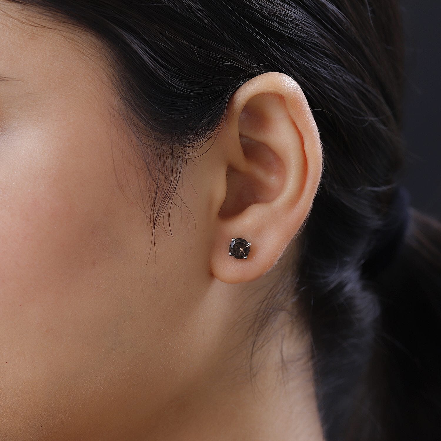 Smoky Quartz Stud Earrings in Platinum Overlay Sterling Silver 1.58 Ct.