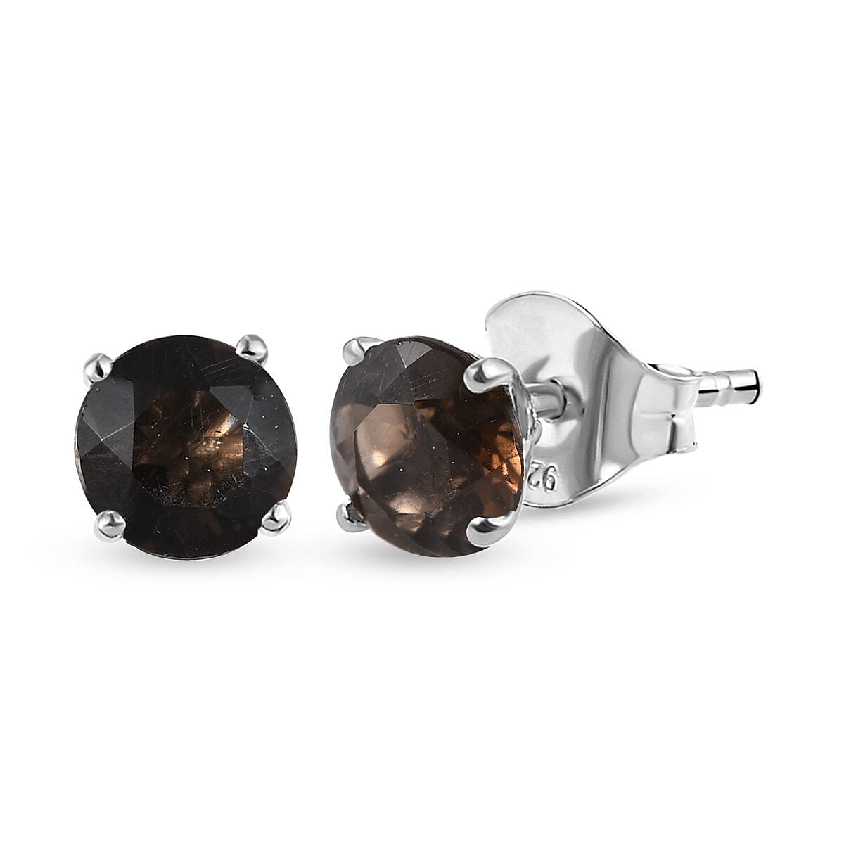 Smoky Quartz Stud Earrings in Platinum Overlay Sterling Silver 1.58 Ct.