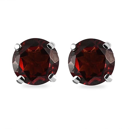 2 Ct. Red Garnet Solitaire Stud Earrings in Platinum Plated Sterling Silver
