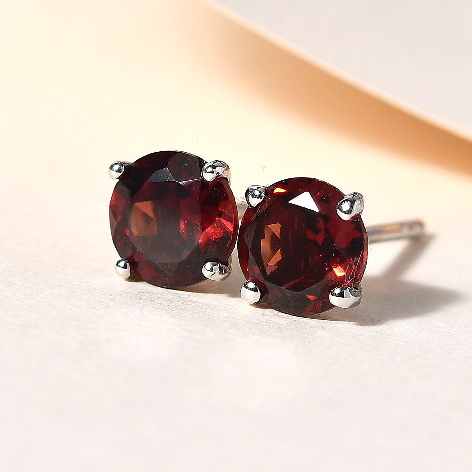 Mozambique Garnet Stud Earrings with Push Back in Platinum Overlay Sterling Silver 2.00 Ct.