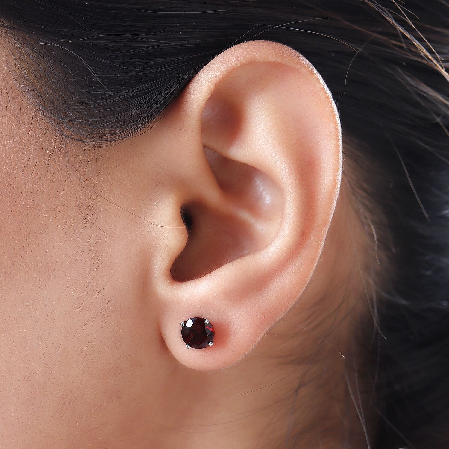 Mozambique Garnet Stud Earrings with Push Back in Platinum Overlay Sterling Silver 2.00 Ct.