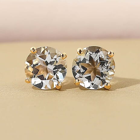 Prasiolite Stud Earrings in 18K Vermeil Yellow Gold Plated Sterling Silver 1.64 Ct.