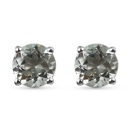 Prasiolite Solitaire Stud Earrings with Push Back in Platinum Overlay Sterling Silver 1.60 Ct.