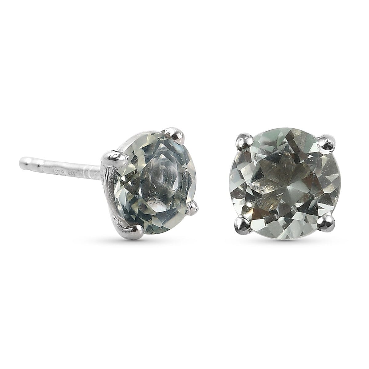 Prasiolite Solitaire Stud Earrings with Push Back in Platinum Overlay Sterling Silver 1.60 Ct.