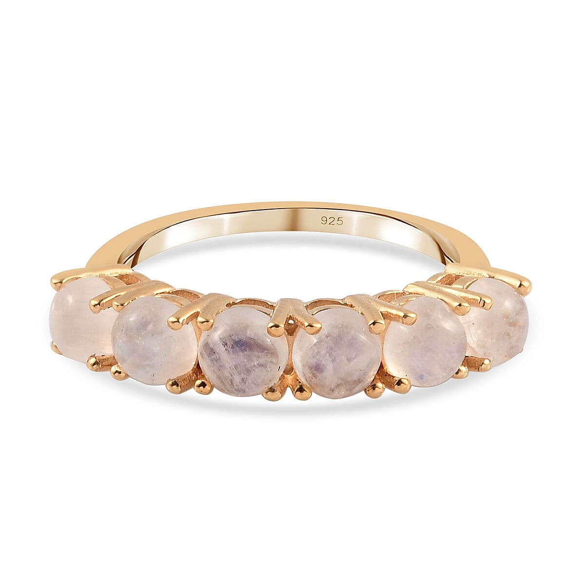 Rainbow Moonstone 7 Stone Look Ring in 18K Yellow Gold Vermeil Plated Sterling Silver 2.00 Ct
