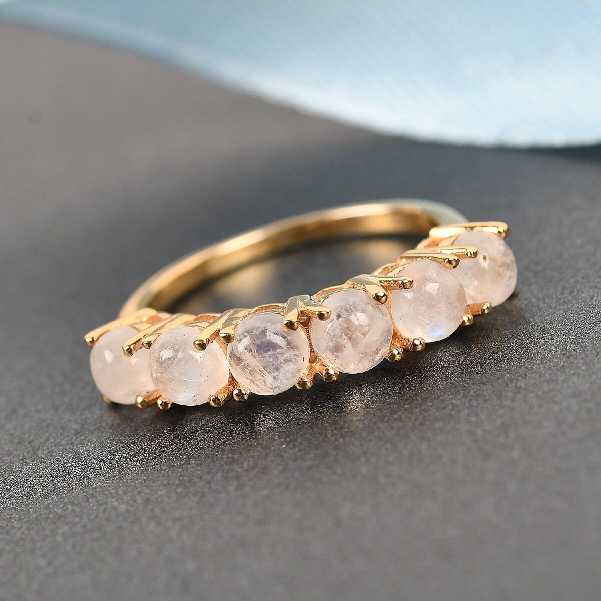 Rainbow Moonstone 7 Stone Look Ring in 18K Yellow Gold Vermeil Plated Sterling Silver 2.00 Ct