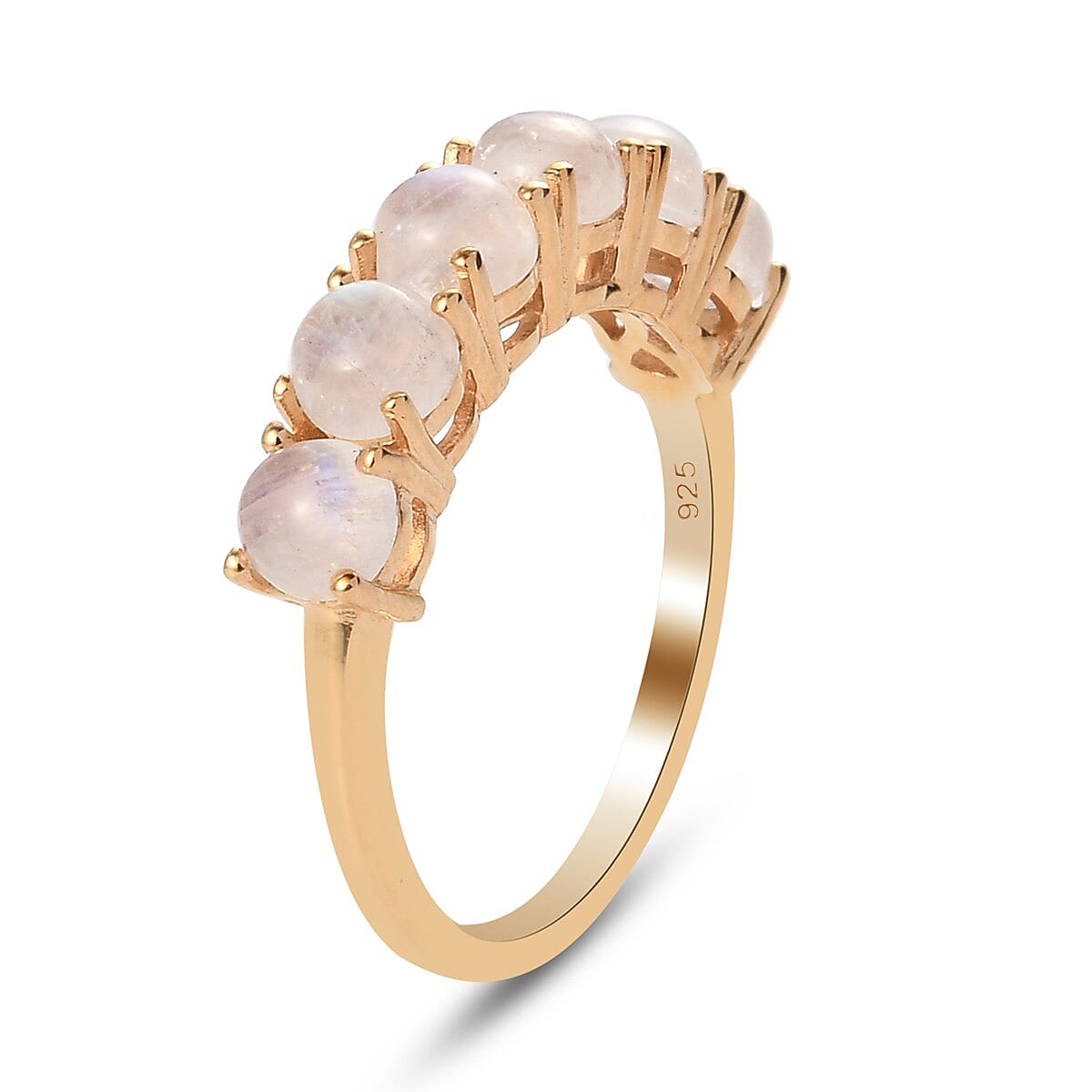 Rainbow Moonstone 7 Stone Look Ring in 18K Yellow Gold Vermeil Plated Sterling Silver 2.00 Ct