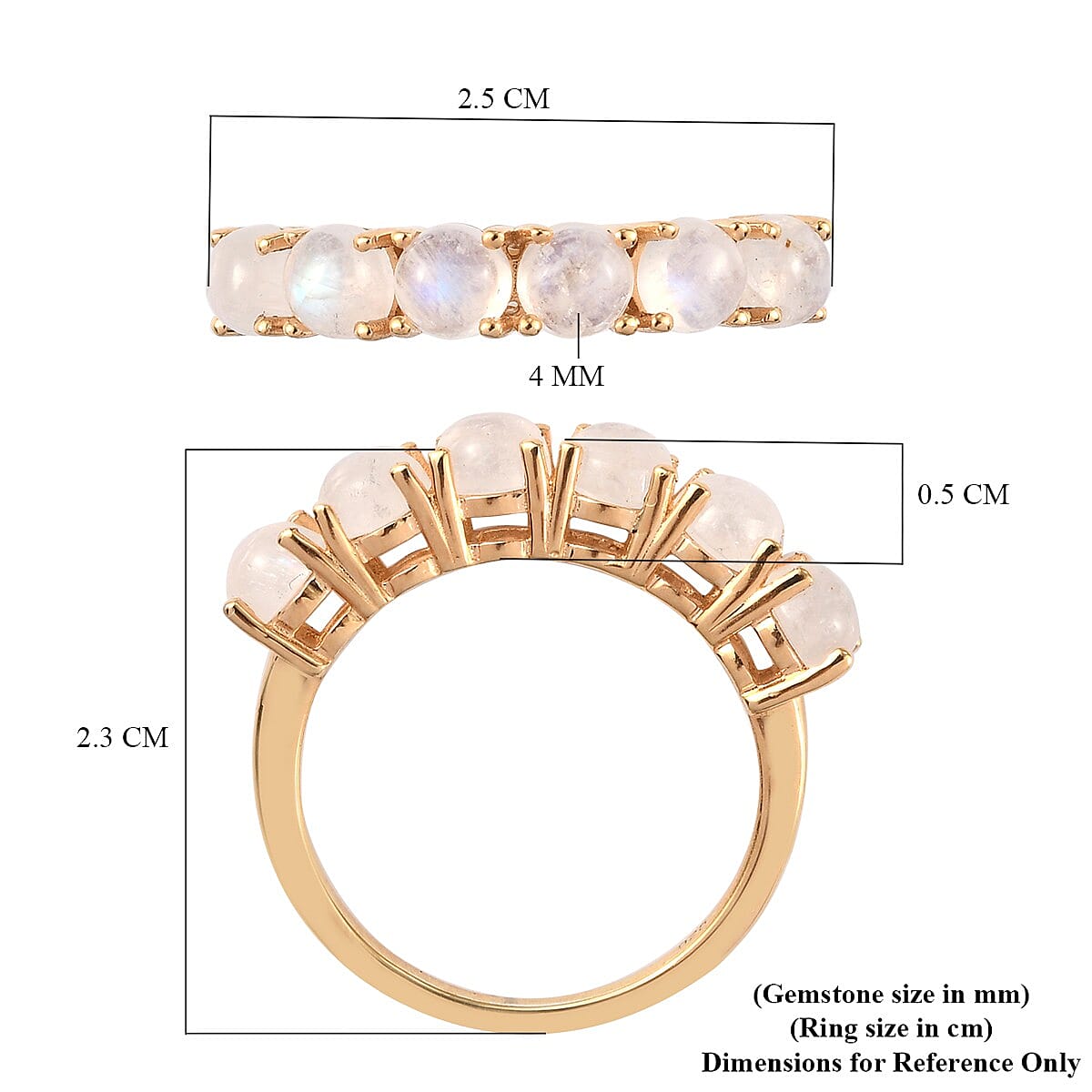 Rainbow Moonstone 7 Stone Look Ring in 18K Yellow Gold Vermeil Plated Sterling Silver 2.00 Ct